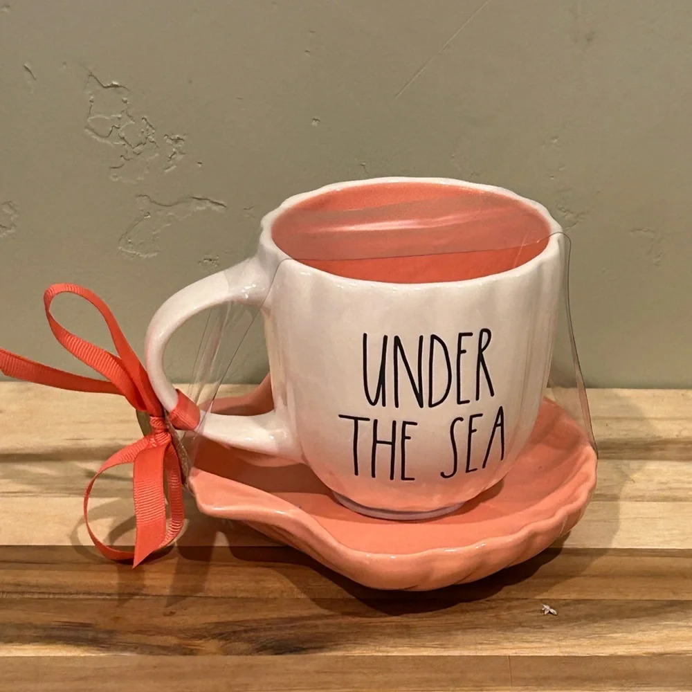 Rae Dunn Disney Collection Ceramic Teacup and Saucer The Little Mermaid NWTS! - Picture 2 of 7
